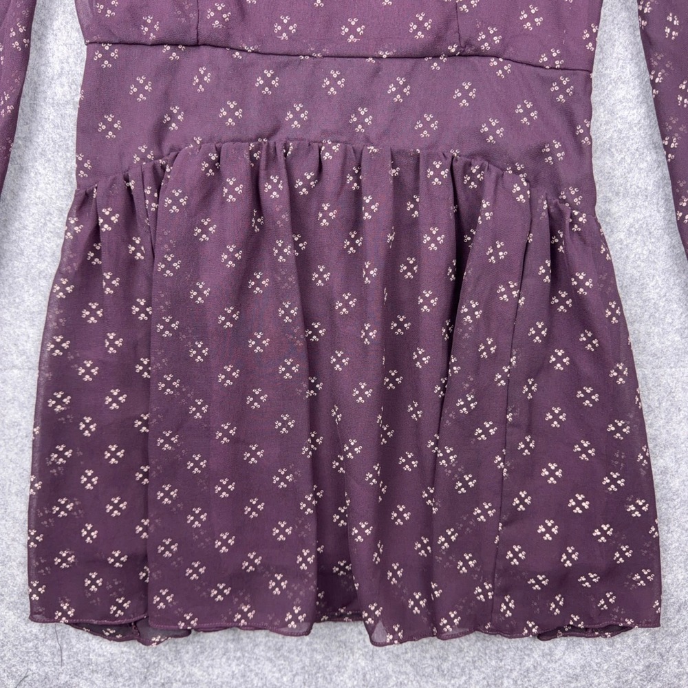 Free People Dress Womens Medium Purple Mini Long Sleeve Sheer Boho Baby Doll - Picture 6 of 12